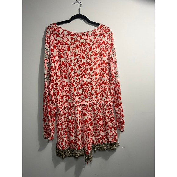 Free People Red Floral Long Sleeve Button Front Romper S OB390904LA - Picture 2 of 8
